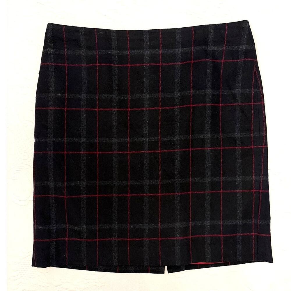 Talbots Wool Blend Pencil Skirt Women Size 12 Lined Career Zipper Black Plaid